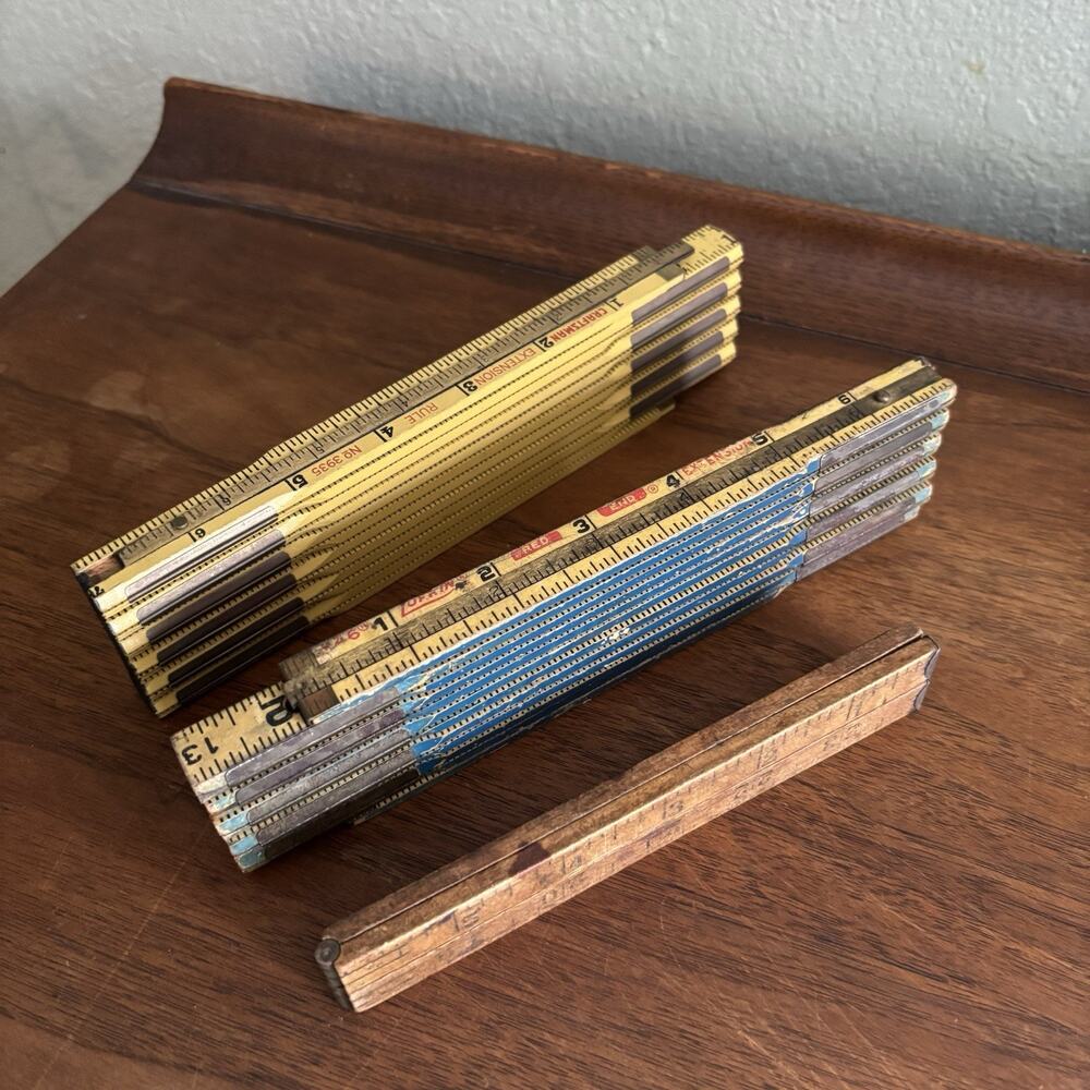 Lot of 3 Vintage Original Folding Wooden Measuring Rulers